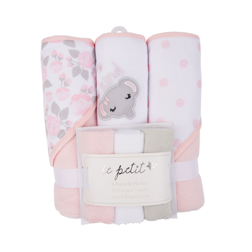 Baby Girl Pink Elephant Hooded Bath Towel & Washcloth Set New Baby Gift